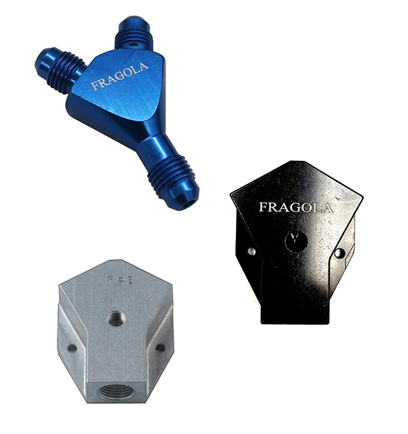Fragola 8 AN Male Inlet Y to Dual 6 AN Male Outlets Black Fitting FRA 900609-BL