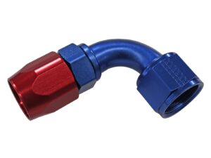 90 DEGREE POWER FLOW HOSE ENDS, RED/BLUE